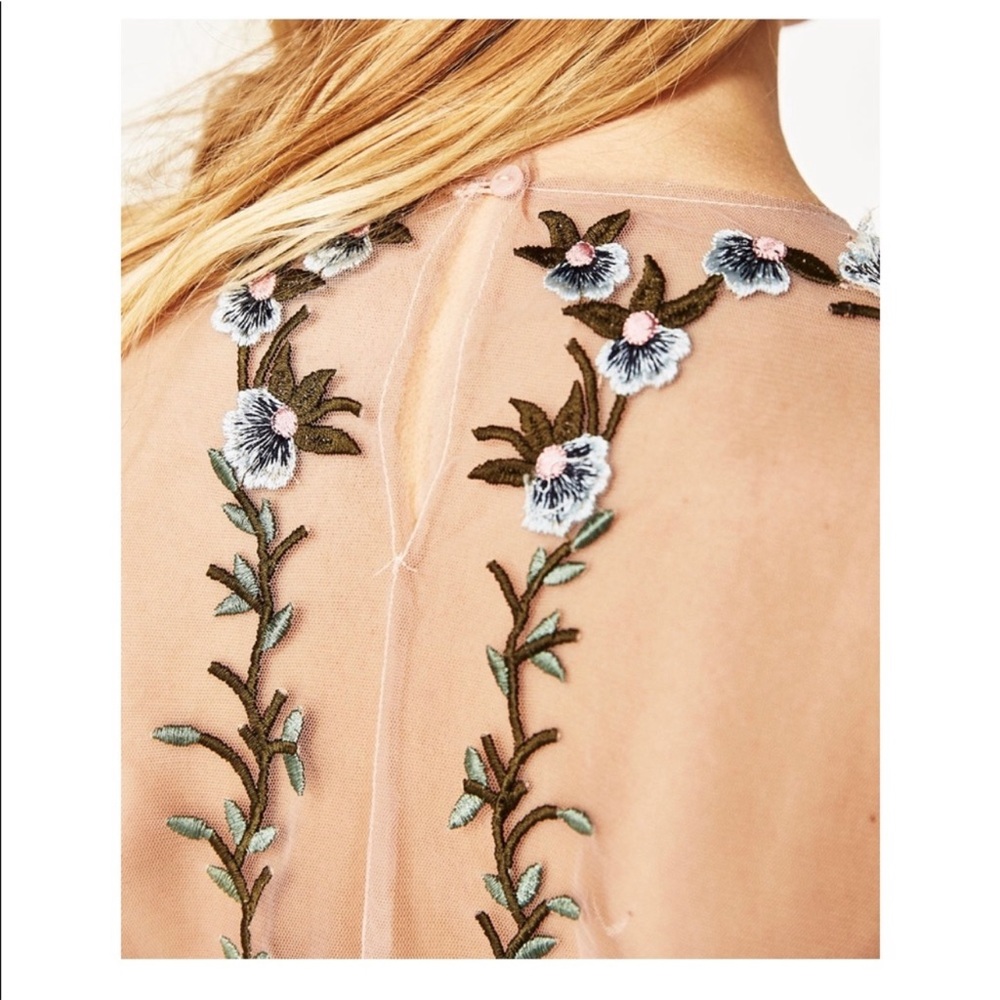 Zara Mesh Floral Embroidered Top - Picture 4 of 10